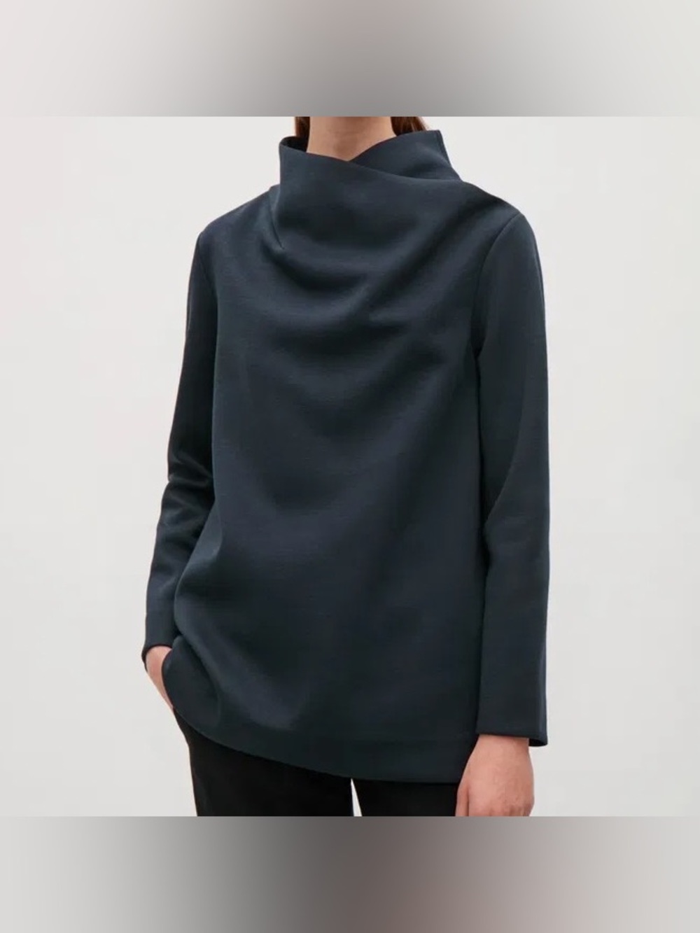 COS Women's Draped Neck Top Navy Blue XS Minimalist Avant Garde Office Portugal - Picture 2 of 10